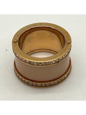 Michael Kors Gold-rone Barrel Ring With Coral Enamel & Crystal Accents Size 8